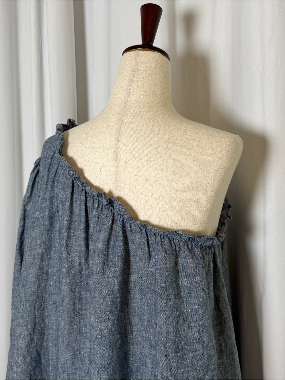 Lake Milly One Shoulder 100% Linen Midi Dress Medium Navy Oversized Pockets - Picture 10 of 12